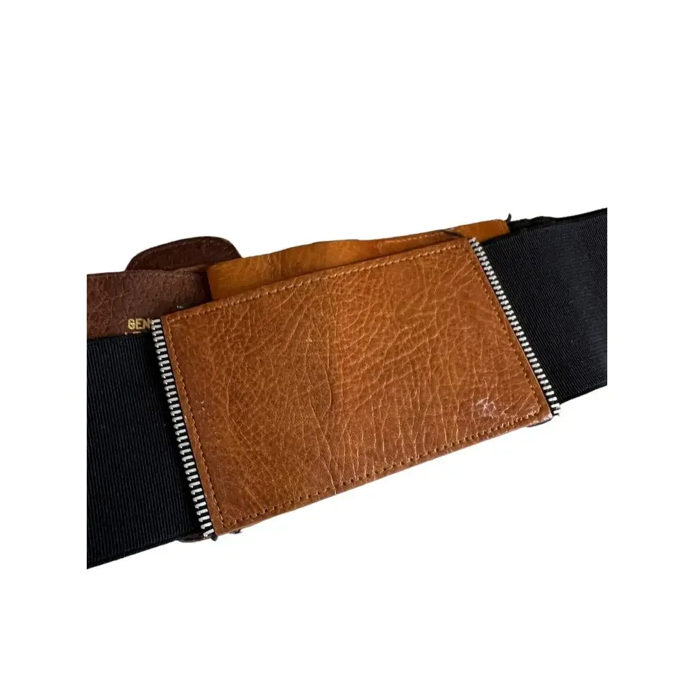 Vintage MZ Wide Leather Cinch Belt Whisky Brown Zipper Detail